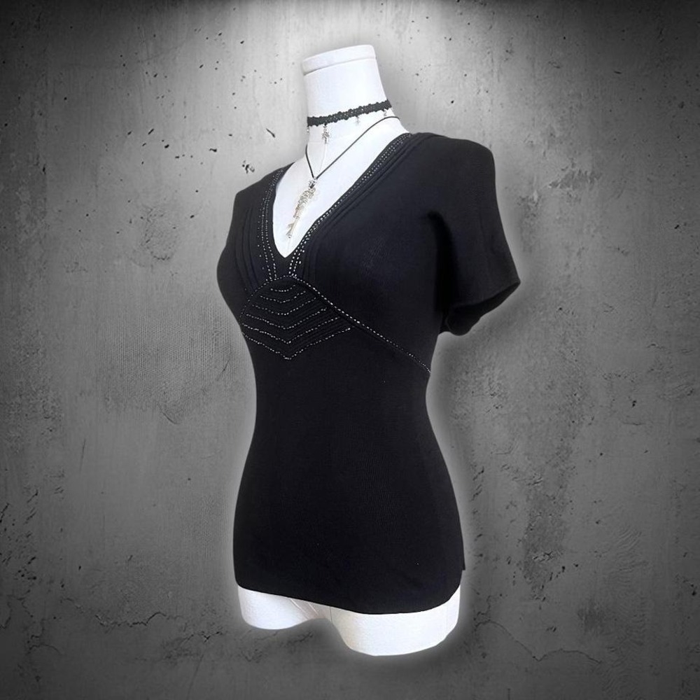 Vintage Emma James Black Beaded Silk Blend Knit Top - Picture 3 of 8